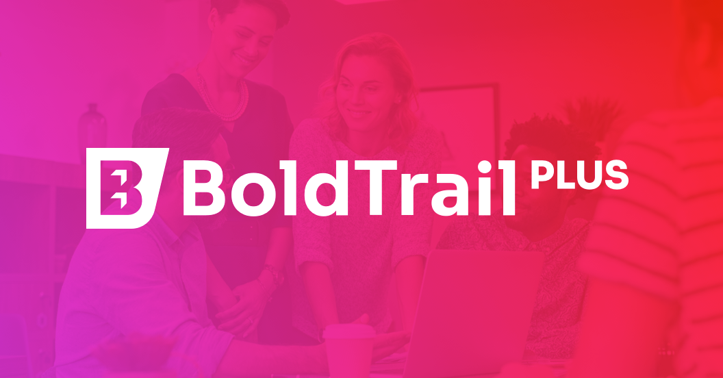 White BoldTrail PLUS logo overlay on purple gradient image of professional on phone.