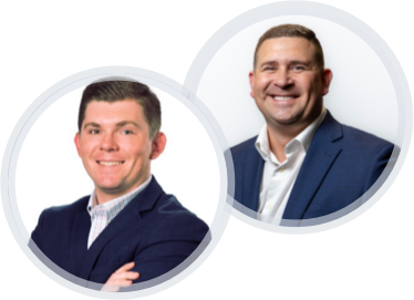 Two professional men in business attire smiling at the camera in circular portrait frames.