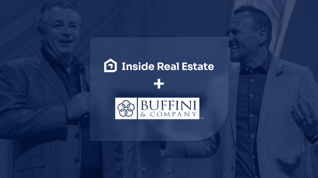 Inside Real Estate partnership with Buffini & Company logos displayed with two professional men in business attire conversing.